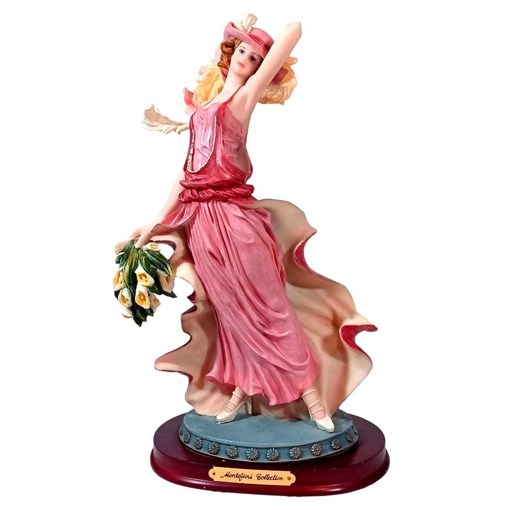 Montefiori 13" Windswept Art Deco Lady Holding Calla Lily Sculpture Figu…